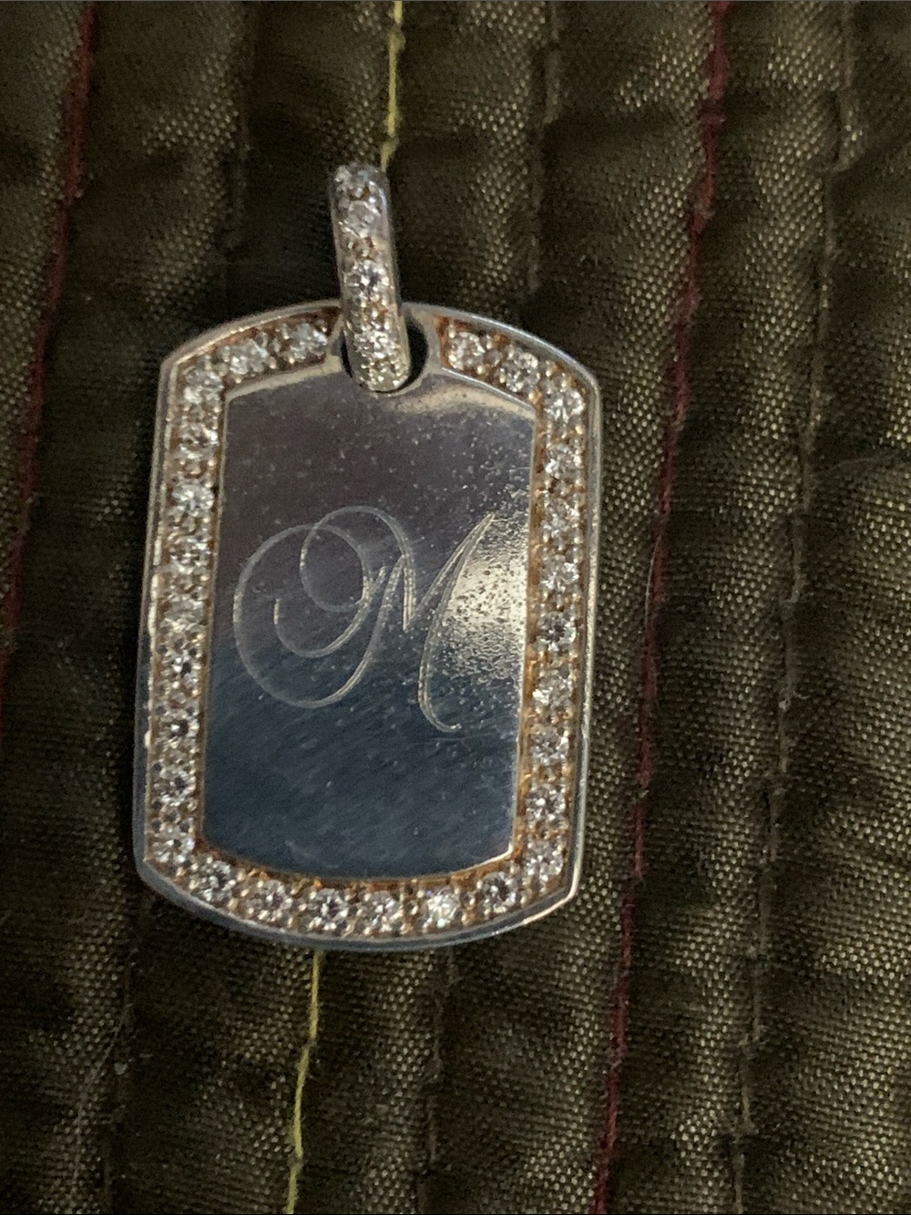 Sterling Silver Dog Tag Pendant with Clear Crystal Halo - Silver